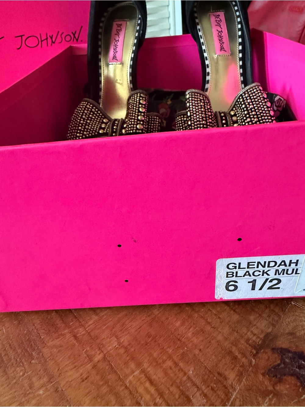 Betsey Johnson Black Bow Studded Peep-Toe Heels - Picture 3 of 4
